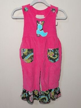 Southern Tots Pink Corduroy Jumpsuit with Cowgirl Boot Applique Girls Size 12M